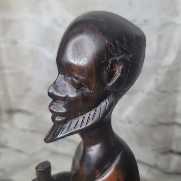 Vtg Asian Wood Carving Chinese Man w Staff Statue Figure Oriental Art Wood 12" - Picture 6 of 12